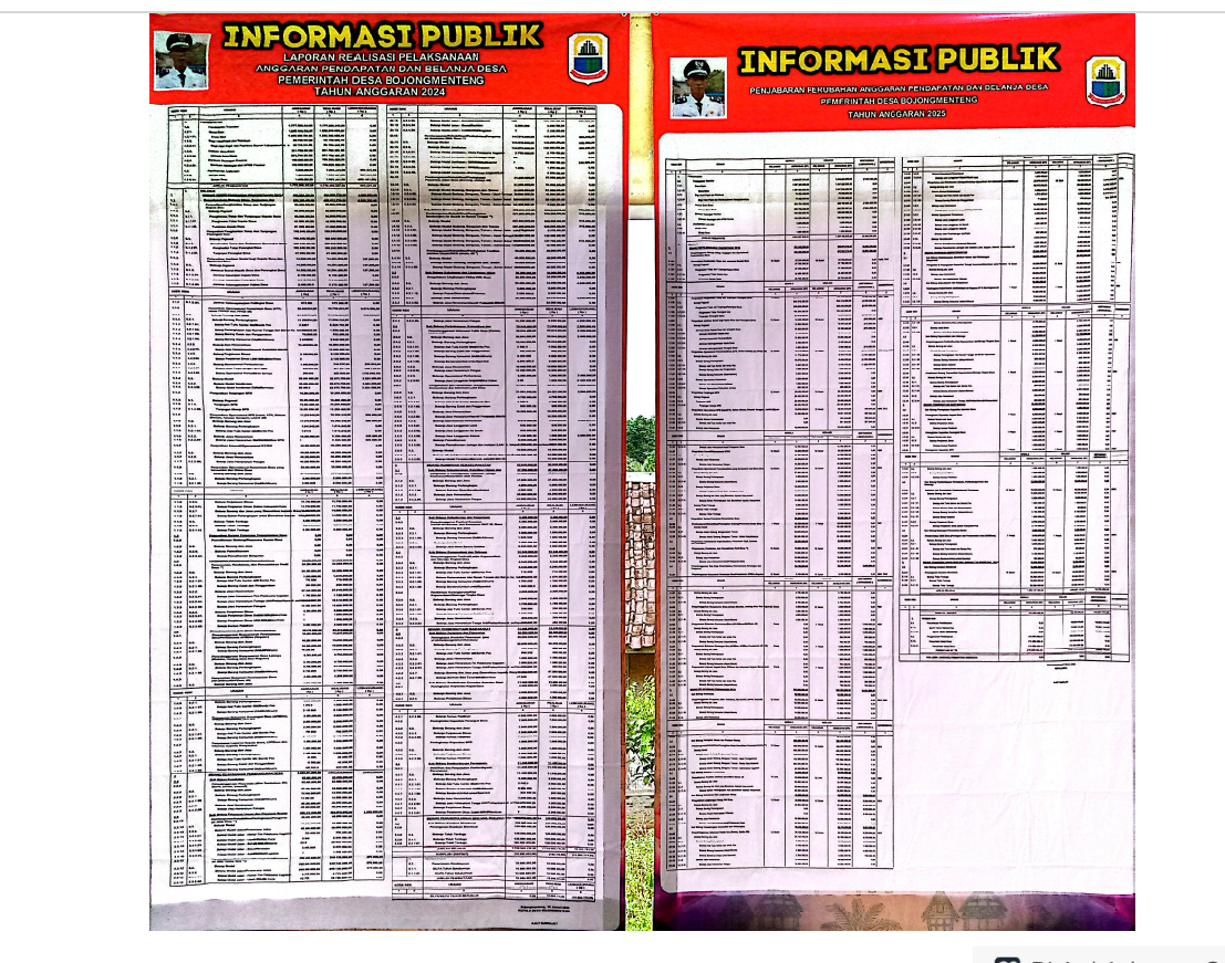 Papan Informasi APBDes Tahun Anggaran 2025 Desa Bojongmenteng Kecamatan Leuwidamar